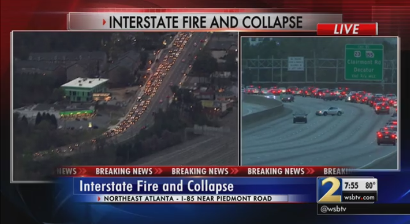 Illustration for article titled Massive Fire Leads To Collapse Of I-85 In Downtown Atlanta